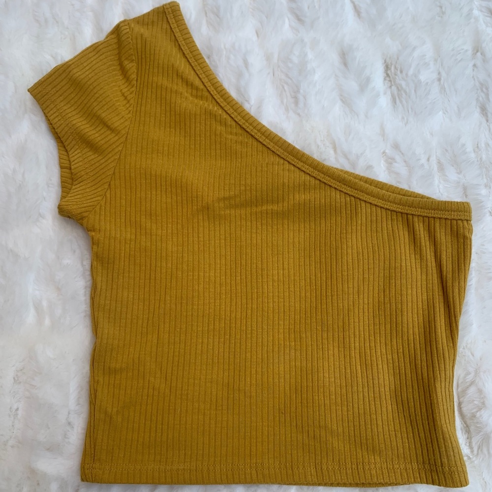 Emma & Sam Mustard One Shoulder Crop Top